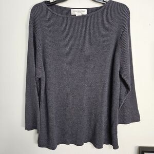 Jones New York Women's 3XL Rd Neck Ribbed Sweater Silver Gray Glitter Metallic